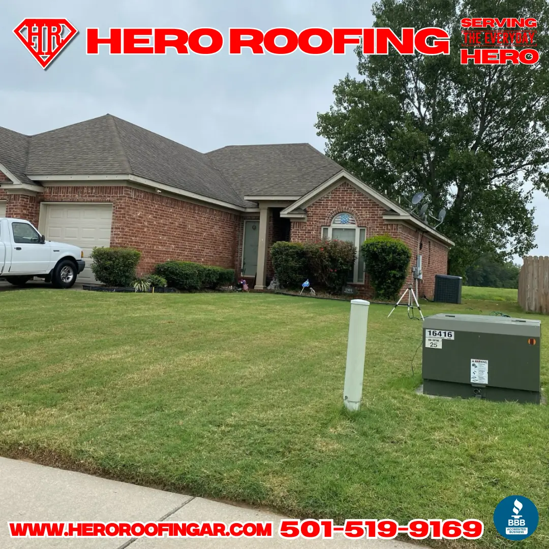 Finished asphalt shingle roof on a brick home in Central Arkansas — installed by Hero Roofing