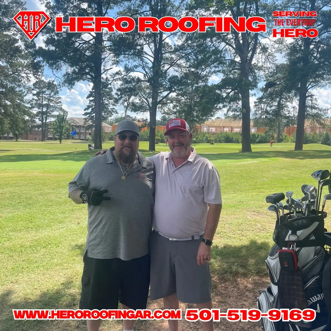 Hero Roofing team enjoying a local golf outing in Central Arkansas