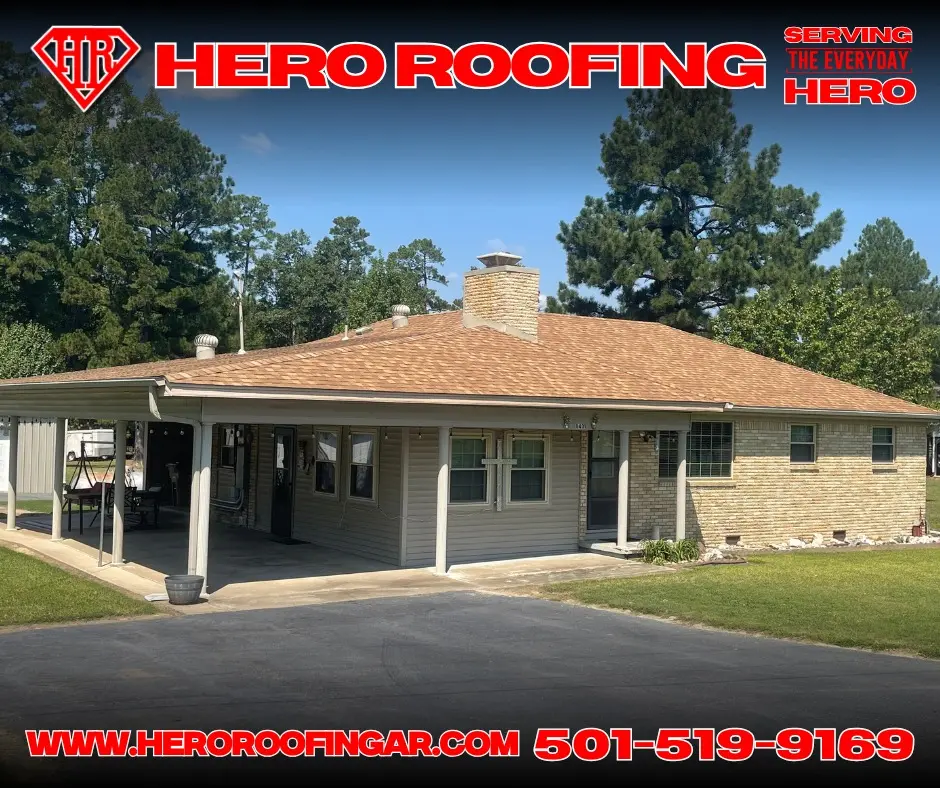 Finished asphalt shingle roof viewed from the front of a house