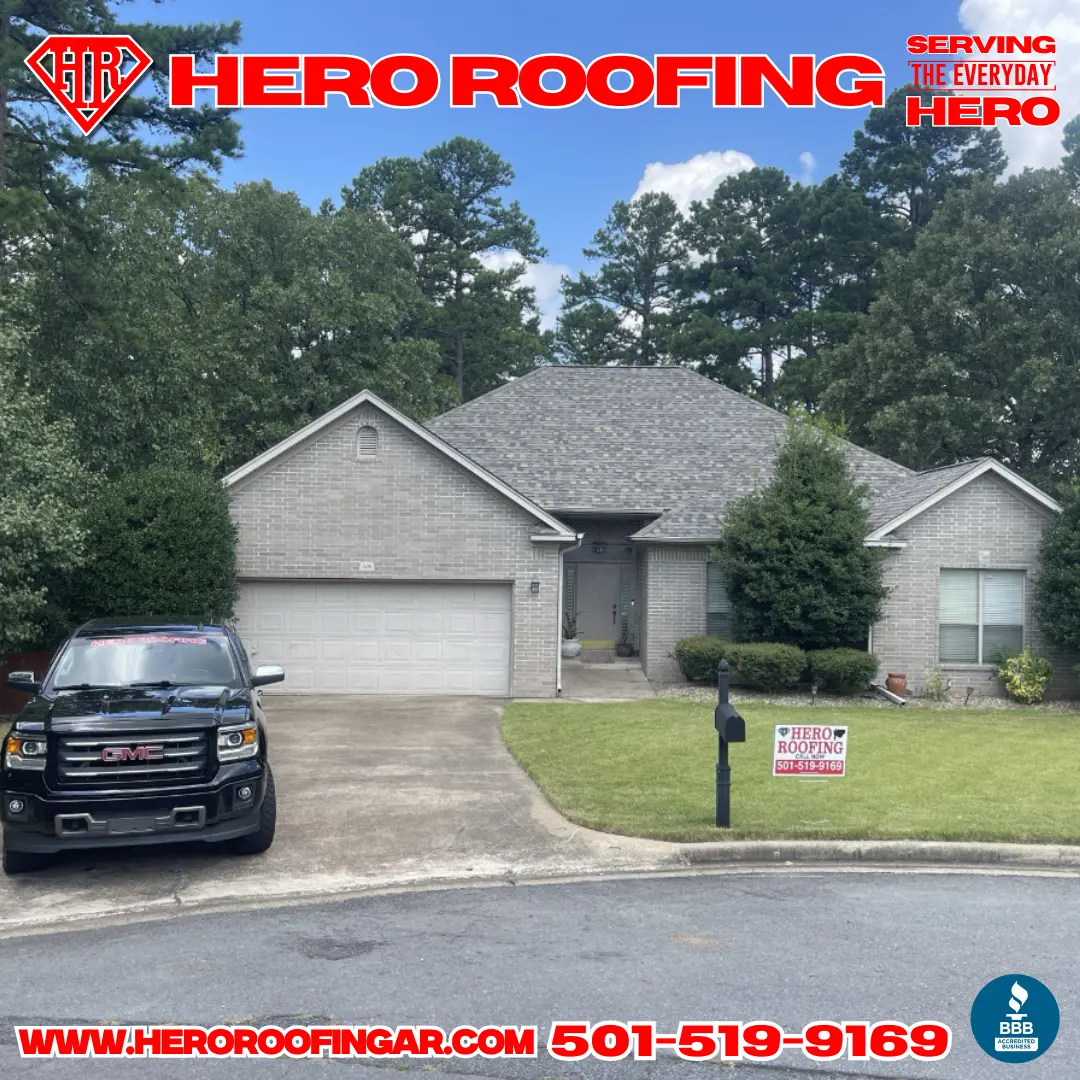 Finished roof installation on a brick home in Central Arkansas — asphalt shingle roof by Hero Roofing